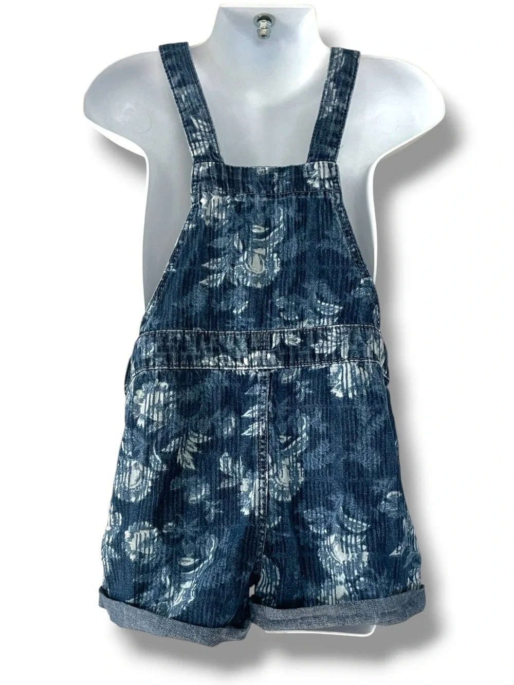 OshKosh B’gosh 4T Floral Denim Overalls Shortfall’s Print Short Kids Y2K 90s